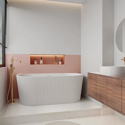 Baignoire semi îlot asymétrique texturée - Blanc - 80 cm - ZELINA