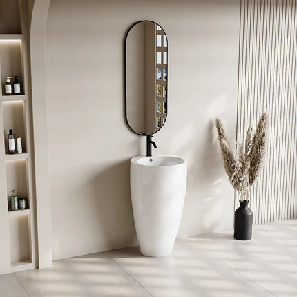 Vasque sur pied finition brillante avec vasque ronde - Blanc - 50 cm - MILOS II