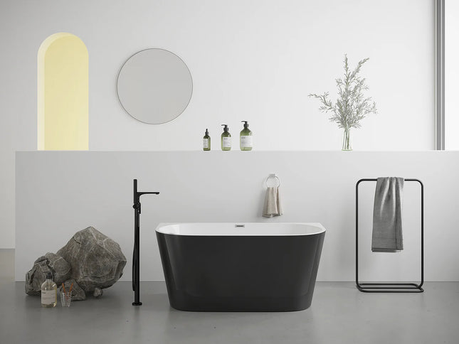 Baignoire semi îlot design asymétrique finition brillante - Noir brillant - 180 cm - Les Éphémères