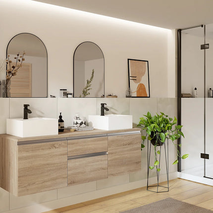 Meuble de salle de bain fonctionnel avec double vasque - Naturel clair - 150 cm - Good for Planet