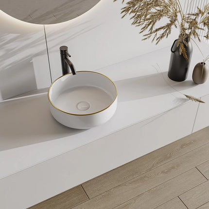 Vasque à poser ronde brillante en céramique - Blanc - 36 cm - Les Essentiels