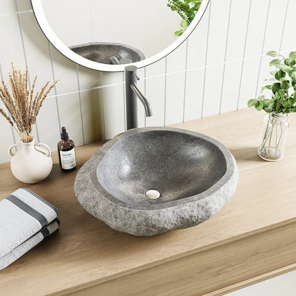 Vasque de salle de bain en pierre naturelle avec vasque ronde - Gris - 25 cm - STONE