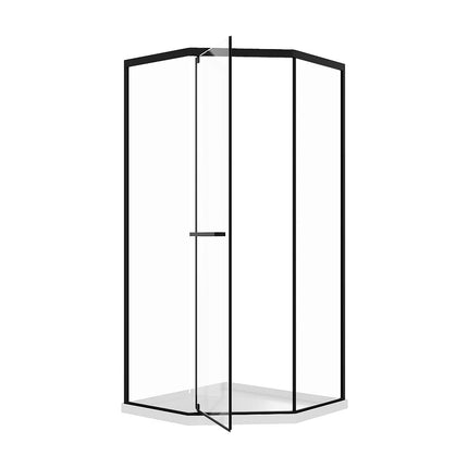 Paroi de douche d’angle pentagonale mat avec receveur - Noir - 90 cm - CRISTELIO