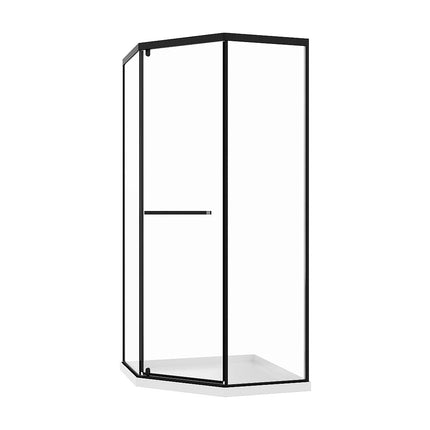 Paroi de douche d’angle pentagonale mat avec receveur - Noir - 90 cm - CRISTELIO