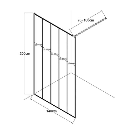 Paroi de douche à l'italienne style industriel sérigraphié - Noir mat - 140 cm - ATALIA II
