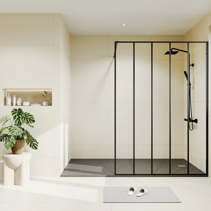 Paroi de douche à l'italienne style industriel sérigraphié - Noir mat - 140 cm - ATALIA II