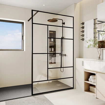 Paroi de douche style industriel avec finition sérigraphie noire mat - 120 cm - SEFANA II