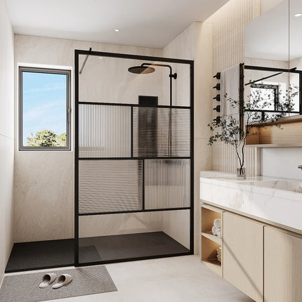 Paroi de douche à l'italienne sérigraphiée mate et texturée - Noir mat - 120 cm - SLOMENA