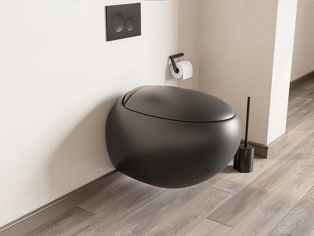 WC suspendu design arrondi avec abattant frein de chute - noir mat - 40 cm - HURO II