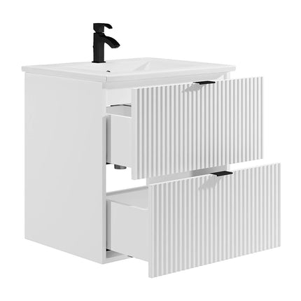 Meuble de salle de bain rainuré mat avec vasque à encastrer - Blanc - 60 cm - Good for Planet