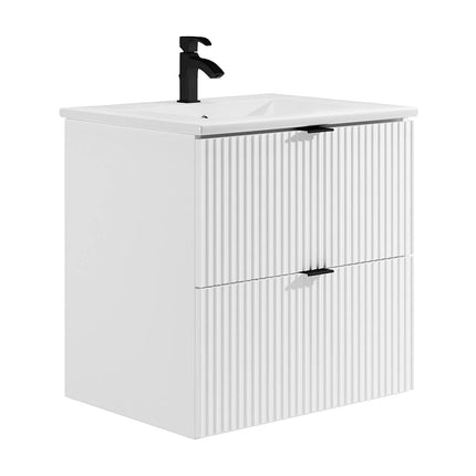 Meuble de salle de bain rainuré mat avec vasque à encastrer - Blanc - 60 cm - Good for Planet