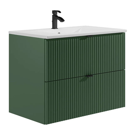 Meuble de salle de bain rainuré mat avec vasque à encastrer - Vert - 80 cm - Good for Planet