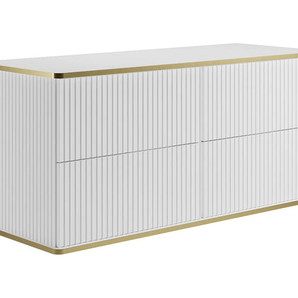Meuble sous vasque suspendu rainuré avec liseré doré - Noir - 120 cm - KELIZA