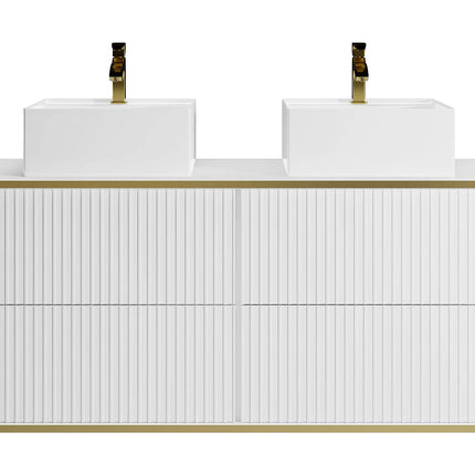Meuble de salle de bain suspendu rainuré avec double vasque à poser carrée - Noir et blanc - 120 cm - KELIZA