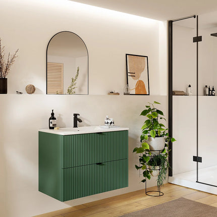 Meuble de salle de bain rainuré mat avec vasque à encastrer - Vert - 80 cm - Good for Planet