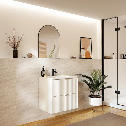 Meuble de salle de bain rainuré mat avec vasque à encastrer - Blanc - 60 cm - Good for Planet