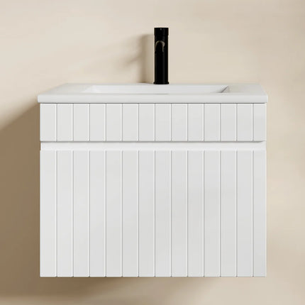 Meuble de salle de bain suspendu strié avec vasque à encastrer - Blanc - 60 cm - SATARA