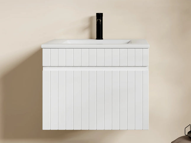 Meuble de salle de bain suspendu strié avec vasque à encastrer - Blanc - 60 cm - SATARA