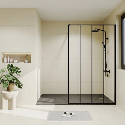 Paroi de douche à l'italienne finition sérigraphiée mate effet industriel - Noir - 120 cm - ATALIA II