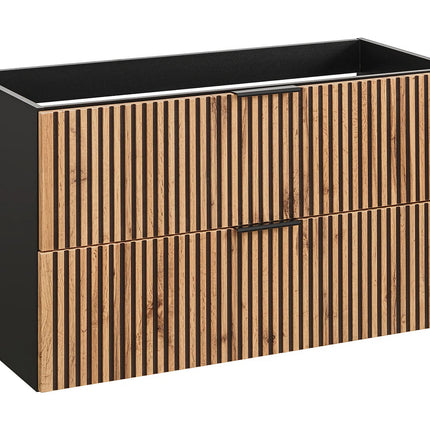 Meuble de salle de bain strié avec vasque à encastrer - Naturel clair et noir - 80 cm - MADELA