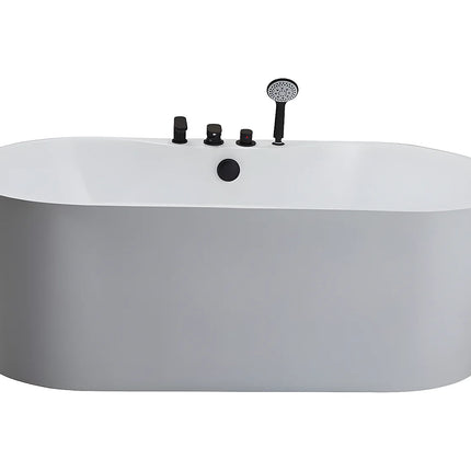 Baignoire îlot ovale finition mate avec robinetterie noire - Blanche - 150 cm - STEPONA