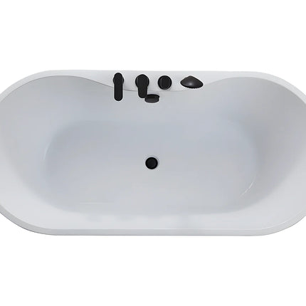 Baignoire îlot ovale finition mate avec robinetterie noire - Blanche - 150 cm - STEPONA