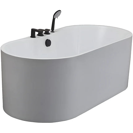 Baignoire îlot ovale finition mate avec robinetterie noire - Blanche - 150 cm - STEPONA