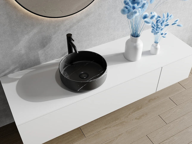 Vasque à poser ronde effet marbre - noire - 36 cm - VIAMARBA