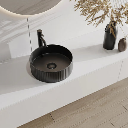 Vasque à poser striée avec vasque ronde - Blanc mat - 36 cm - PEDARA