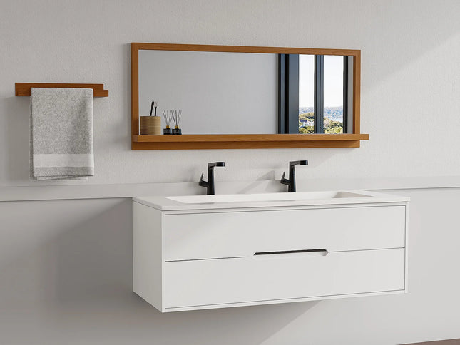 Miroir mural avec tablette en chêne naturel - Naturel - 120 cm - JIAO
