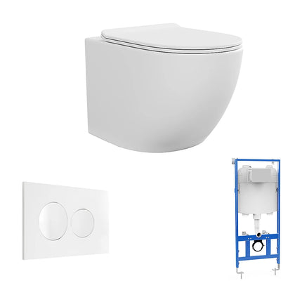 WC suspendu sans bride avec bâti-support et plaque de déclenchement - Blanc mat - 36 cm - Les Essentiels