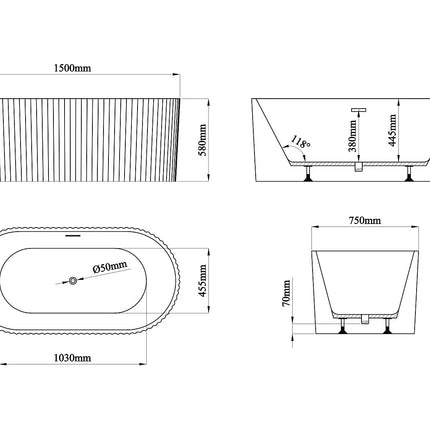 Baignoire ovale texturée à poser - Blanc mat - 150 cm - ALIENA