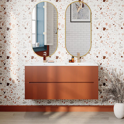 Meuble de salle de bain suspendu rainuré avec vasque à encastrer - Terracotta - 120 cm - Les éphémères