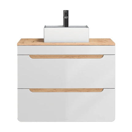 Meuble de salle de bain suspendu avec vasque à poser carrée - Blanc et naturel clair - 80 cm - ARUBA