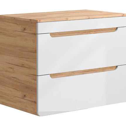Meuble de salle de bain suspendu avec vasque à poser carrée - Blanc et naturel clair - 80 cm - ARUBA