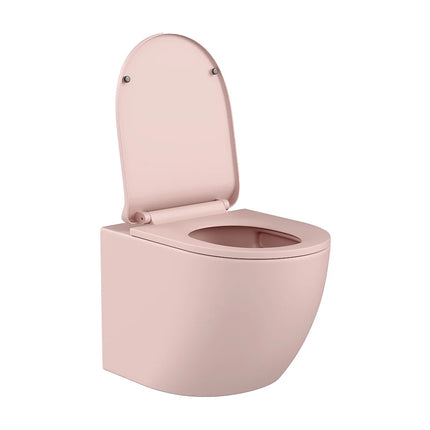 WC suspendu sans bride finition mate avec bâti-support et plaque de déclenchement - Rose - 36 cm - Les Essentiels