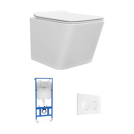 Pack WC suspendu sans bride blanc mat avec bâti-support et plaque de déclenchement blanche - 35,5 cm - Les Essentiels