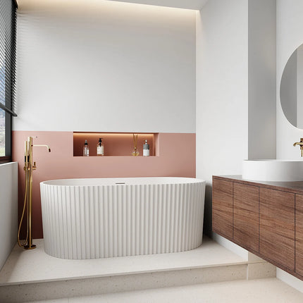 Baignoire îlot ovale striée finition mate avec bonde clic-clac - Noir mat - 170 cm - ALIENA