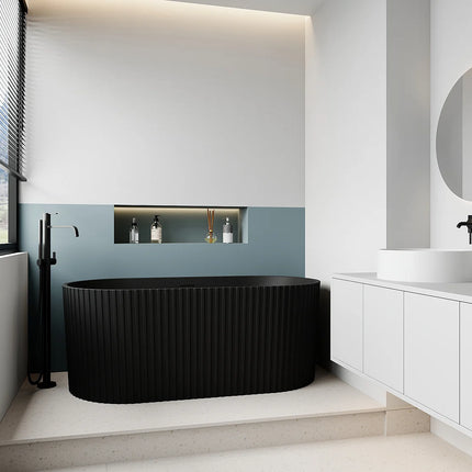 Baignoire ovale striée à poser - Blanc mat texturé - 170 cm - ALIENA