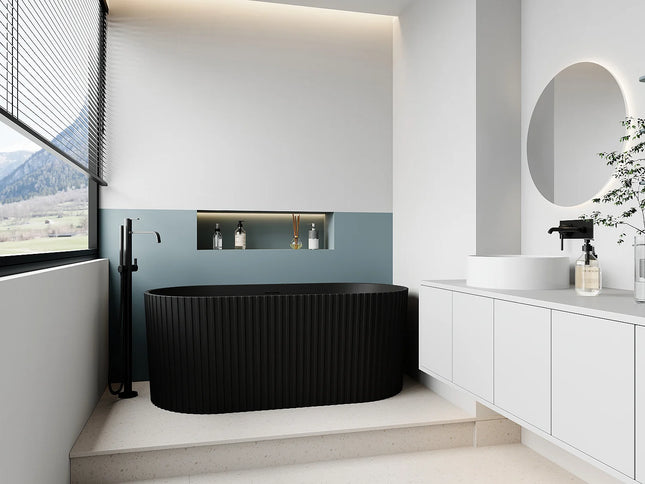 Baignoire ovale texturée à poser - Blanc mat - 150 cm - ALIENA