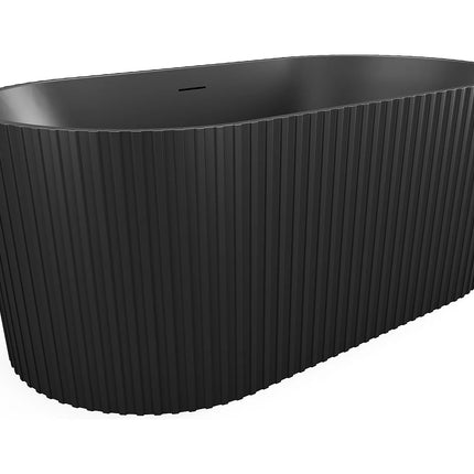 Baignoire îlot ovale striée finition mate avec bonde clic-clac - Noir mat - 170 cm - ALIENA