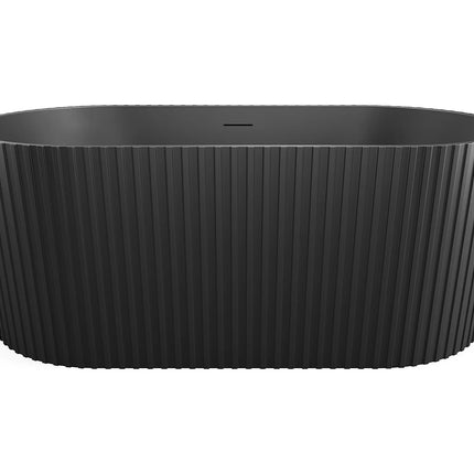 Baignoire îlot ovale striée finition mate avec bonde clic-clac - Noir mat - 170 cm - ALIENA