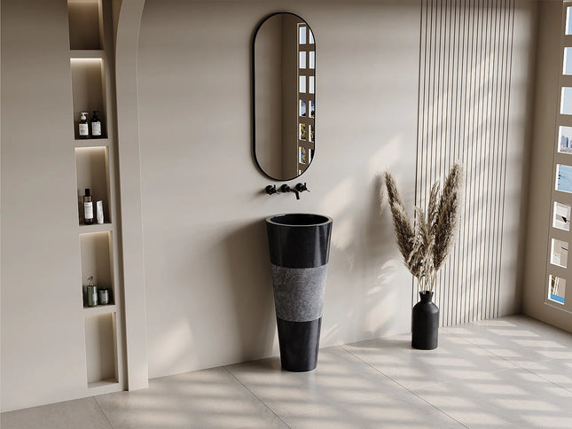 Vasque sur pied en marbre noir strié - L40 cm - Collection Les éphémères