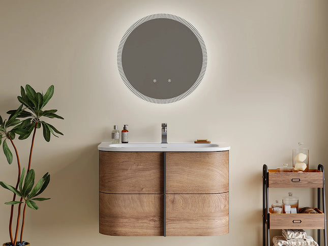Miroir rond lumineux avec LED et anti-buée - Transparent - 60 cm - VERECIO