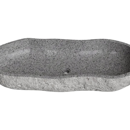 Vasque à poser asymétrique en pierre naturelle avec vasque - Gris naturel - 90 cm - PIEDRI