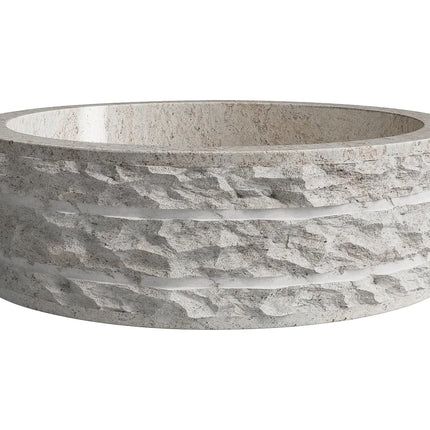 Vasque à poser en marbre naturel finition mate avec vasque ronde - Crème - 40 cm - CIRILA