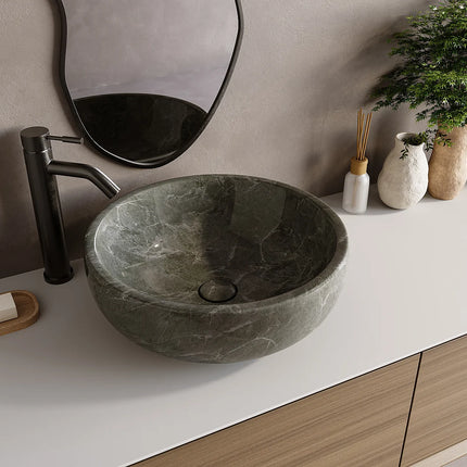 Vasque à poser ronde en marbre poli avec vasque ronde - Crème - 40 cm - LAVINO