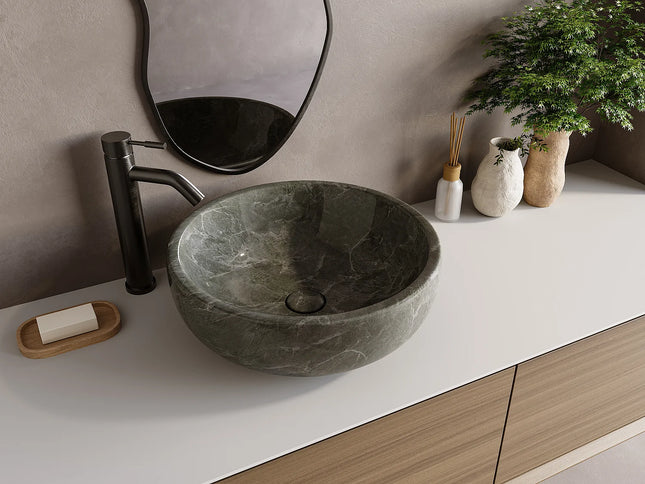 Vasque à poser ronde en marbre poli avec vasque ronde - Crème - 40 cm - LAVINO
