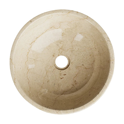 Vasque à poser ronde en marbre poli avec vasque ronde - Crème - 40 cm - LAVINO