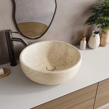 Vasque à poser ronde en marbre poli avec vasque ronde - Crème - 40 cm - LAVINO